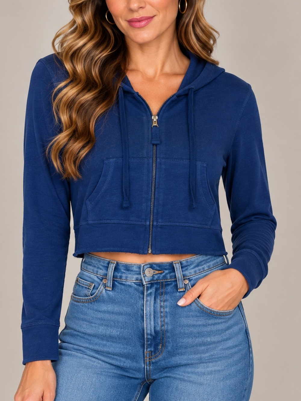Love By Design Cropped Hoodie Jacket Blue